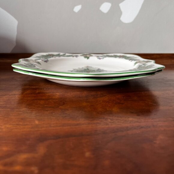 2 Spode Christmas Tree Garland Square Salad Plates 8.75” Vintage 2005 Holiday - Picture 3 of 10